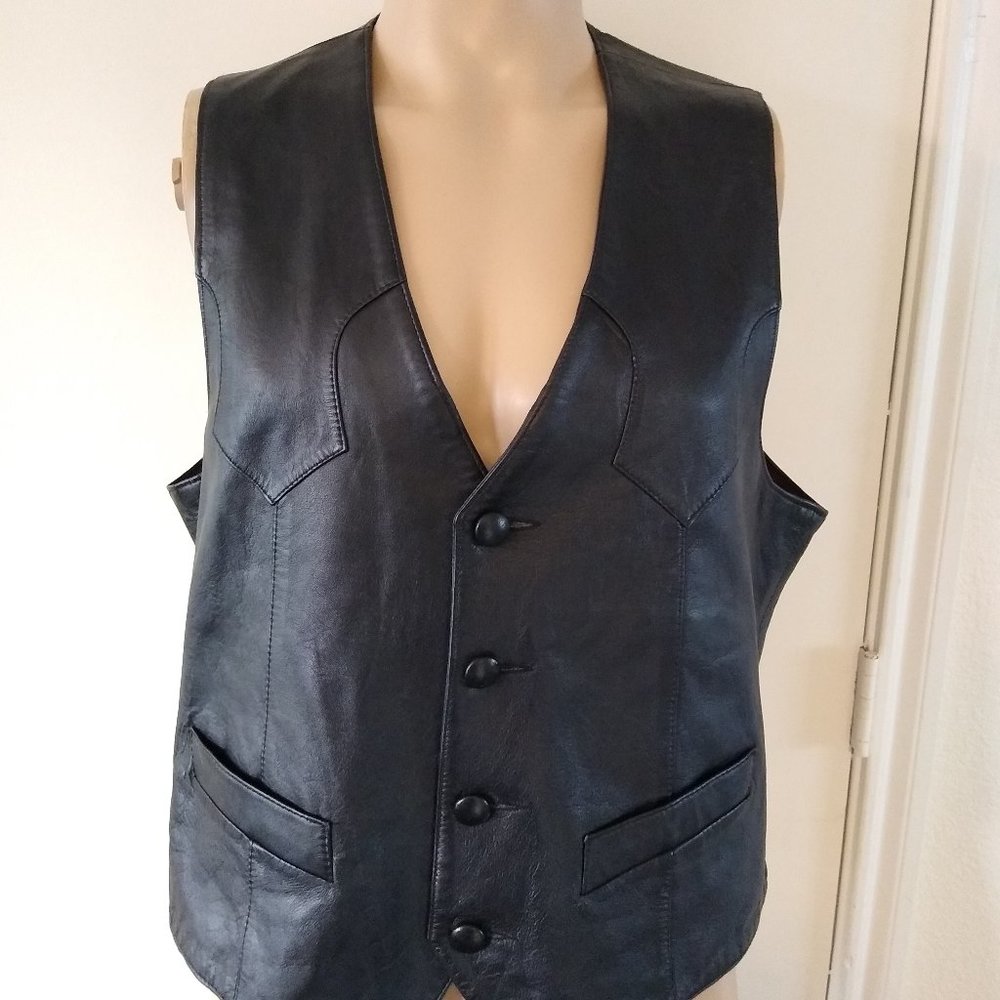 Alamo Men's Black Genuine Leather 4 Button Vest